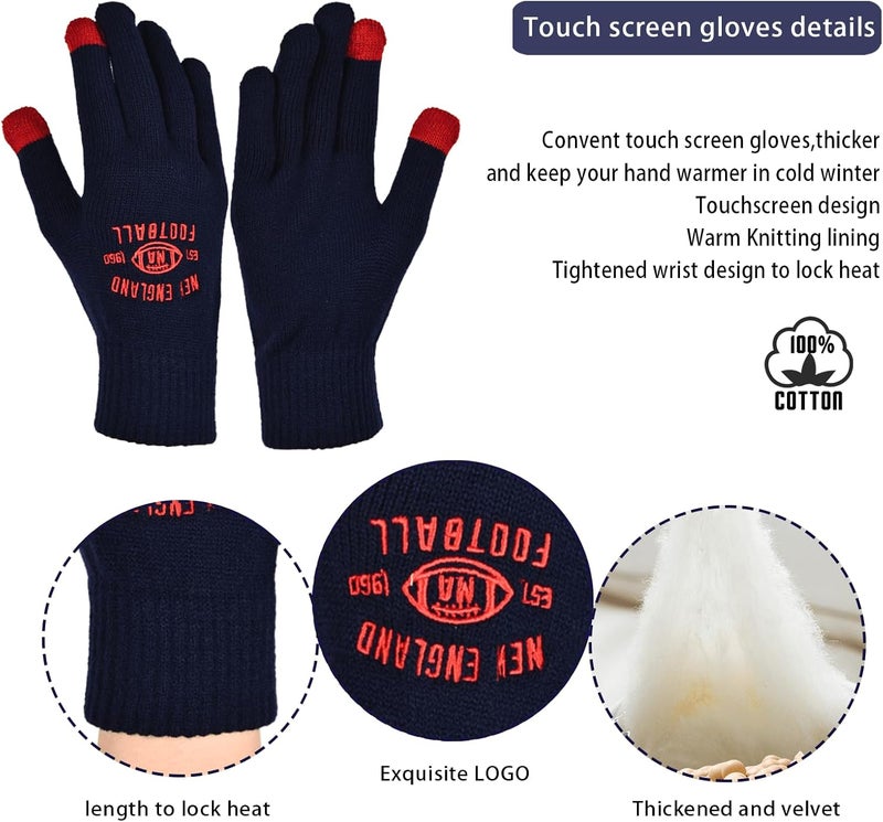 mtstaowe Vintage Classic Skull Cap Embroidery Beanie Fasion Hat Cuffed Winter Hat Knit Comes with Warm Gloves Gifts for Men Women Fans - Image 3